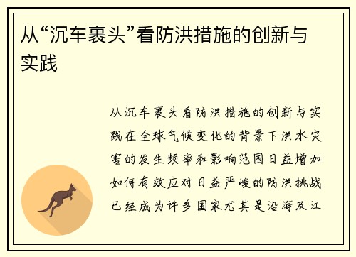 从“沉车裹头”看防洪措施的创新与实践