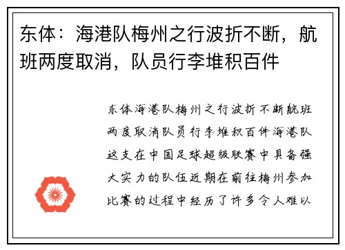 东体：海港队梅州之行波折不断，航班两度取消，队员行李堆积百件