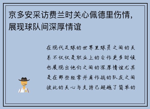 京多安采访费兰时关心佩德里伤情，展现球队间深厚情谊