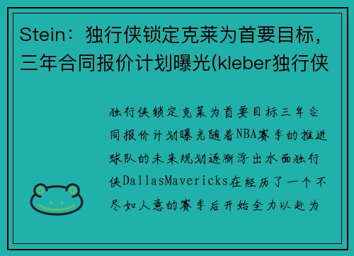 Stein：独行侠锁定克莱为首要目标，三年合同报价计划曝光(kleber独行侠)