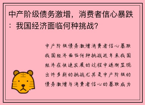 中产阶级债务激增，消费者信心暴跌：我国经济面临何种挑战？