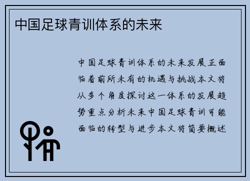 中国足球青训体系的未来