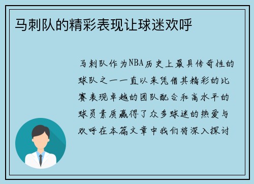 马刺队的精彩表现让球迷欢呼