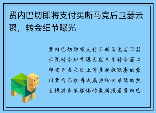 费内巴切即将支付买断马竞后卫瑟云聚，转会细节曝光